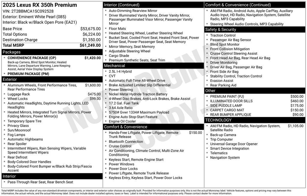 2025 Lexus RX 350h Premium