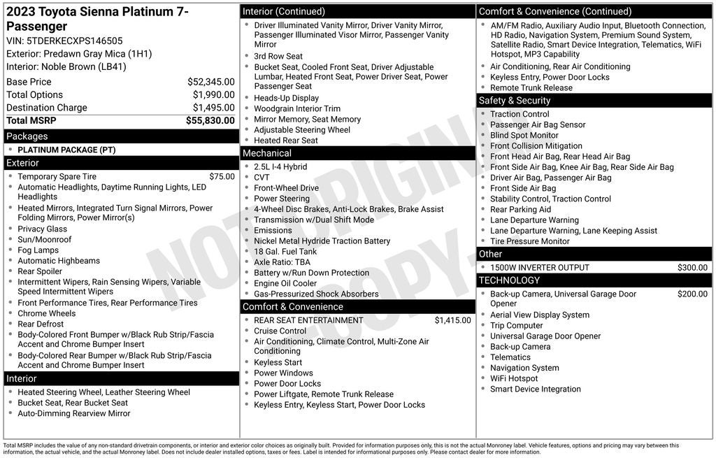2023 Toyota Sienna Platinum 7 Passenger
