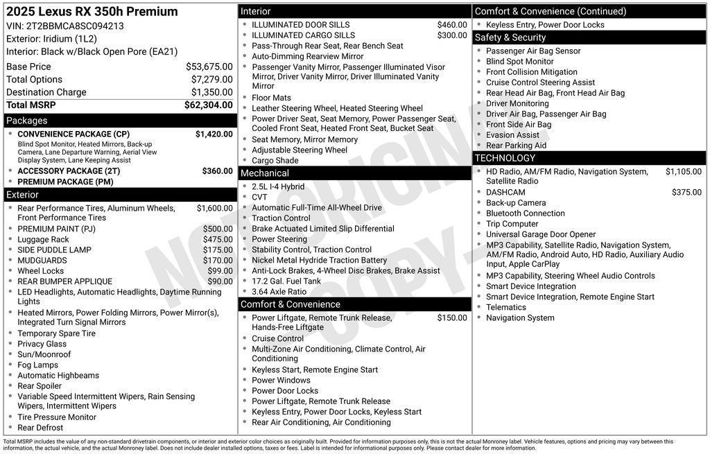2025 Lexus RX 350h Premium