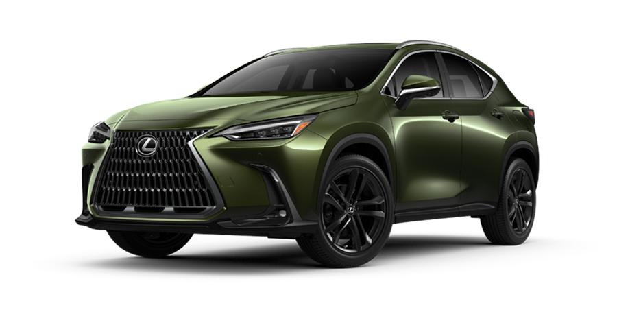 Exterior of the Lexus NX Plug-in Hybrid Electric Vehicle shown in Nori Green Pearl.