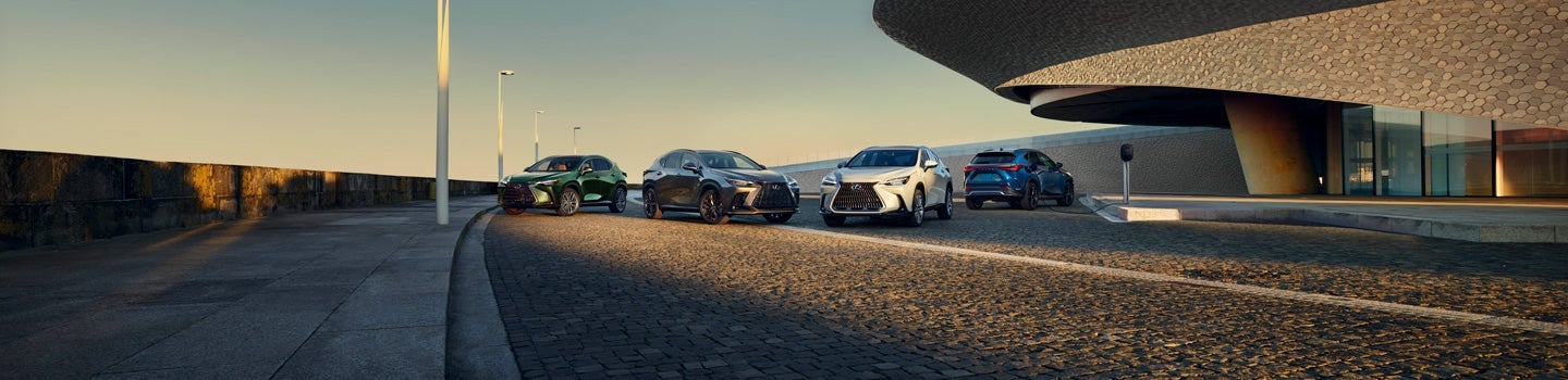 Multiple Lexus NX models shown, including the NX, NX F SPORT Handling, and NX Plug-in Hybrid Electric Vehicle.